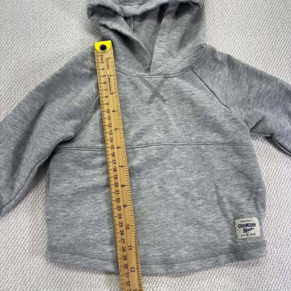 OshKosh B'gosh Hoodie Kids 12m Gray Raglan Long Sleeve Pullover Toddle Casual‎